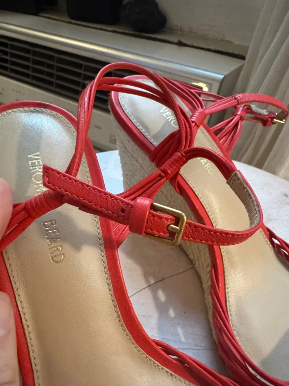 Veronica Beard Red Braided Espadrille Wedge Sandals